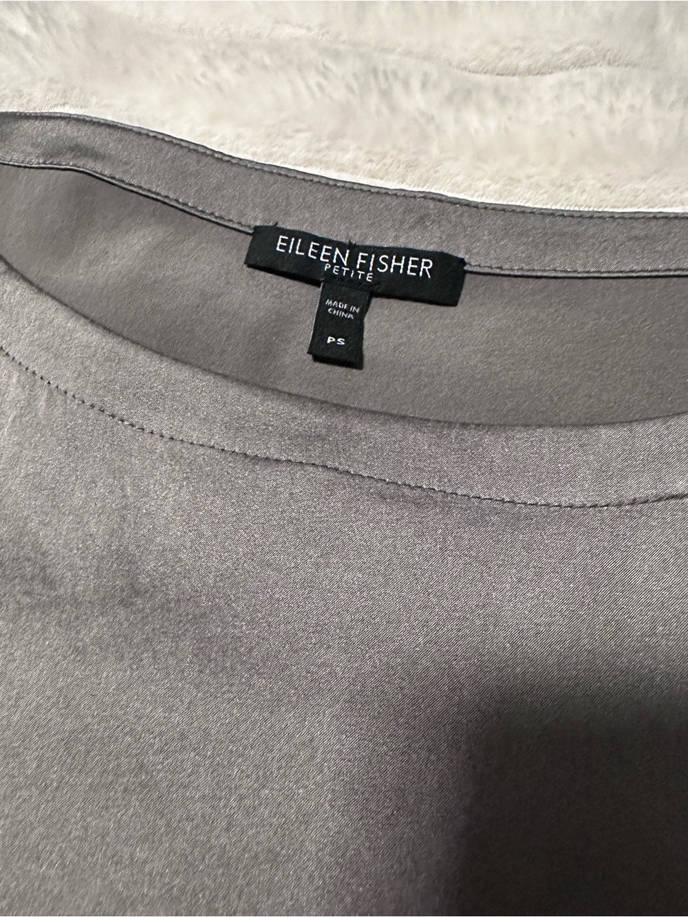 EILEEN FISHER Silver Gray Short-Sleeve Silk Blend Top - Picture 2 of 5